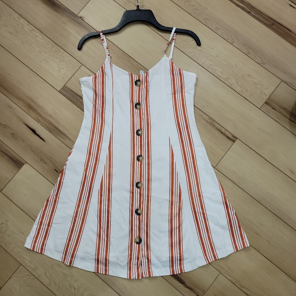 ASOS DESIGN mini cami swing dress with faux wood buttons in stripe